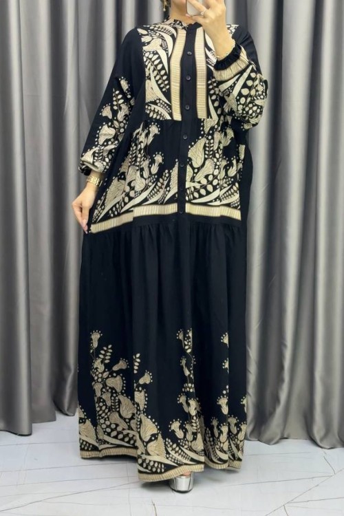 Lale viskon elbise Siyah