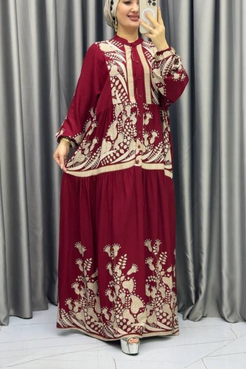 Lale viskon elbise Kırmızı