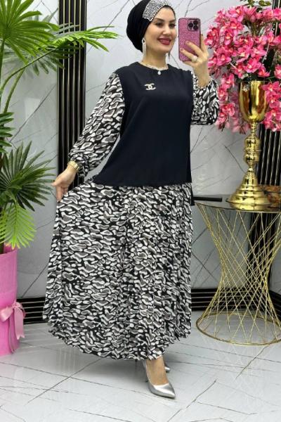 Leopar etekli takım  etekli takım Siyah