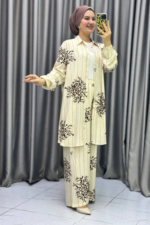 Leyla Pantolonlu Tunik Takımı Kahverengi