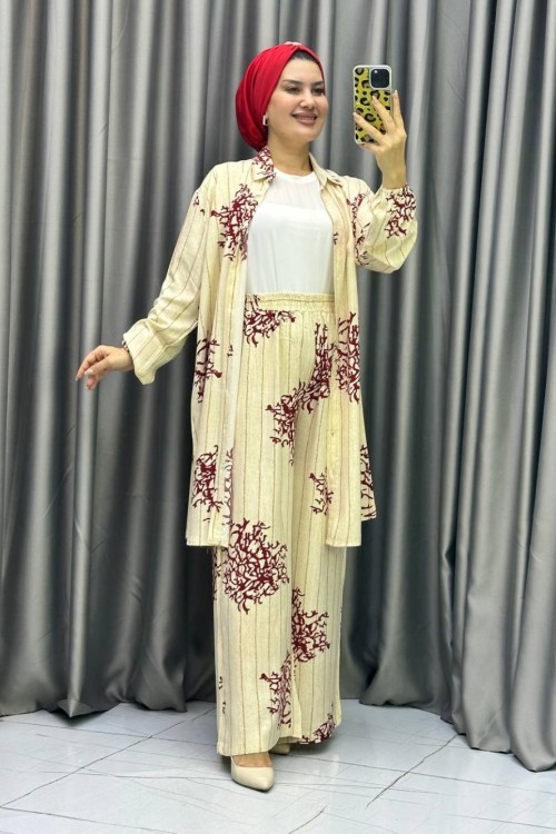 Leyla Pantolonlu Tunik Takımı Bordo