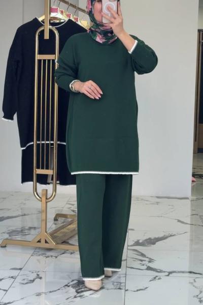 Leylak Triko Pantolonlu İkili Takım Zümrüt