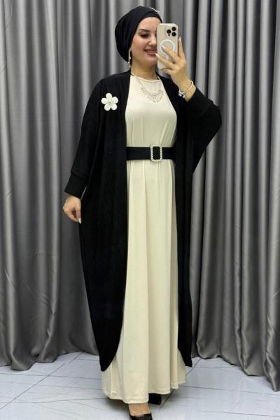 LİNDA HIRKALI ELBİSE İKİLİ TAKIM Siyah