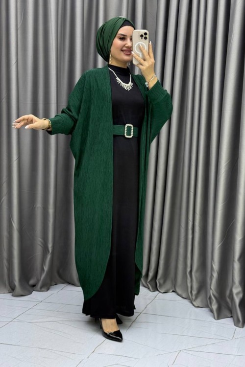 LİNDA HIRKALI ELBİSE İKİLİ TAKIM Zümrüt