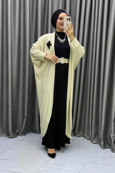 LİNDA HIRKALI ELBİSE İKİLİ TAKIM Krem