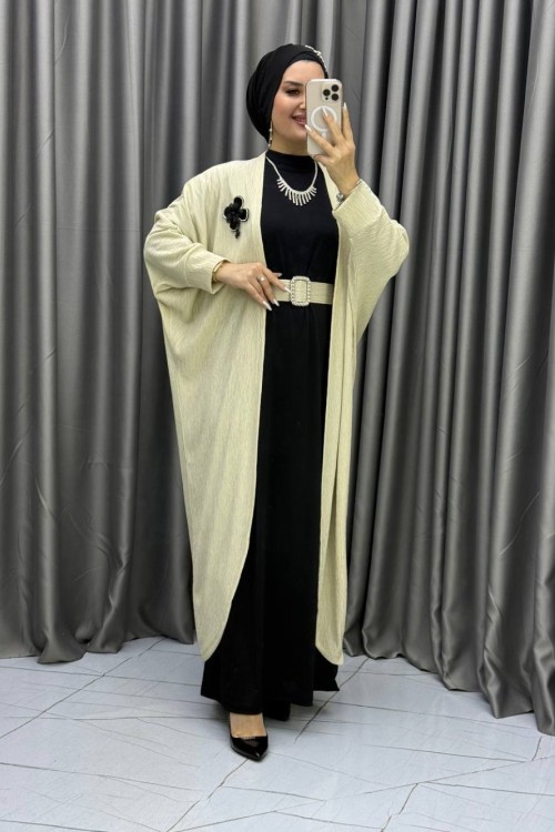 LİNDA HIRKALI ELBİSE İKİLİ TAKIM Krem