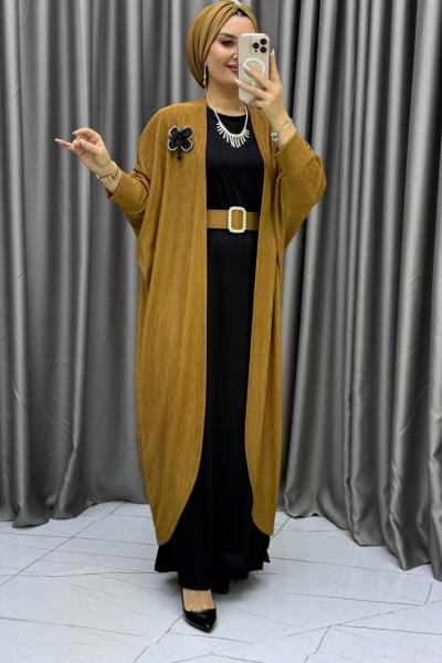 LİNDA HIRKALI ELBİSE İKİLİ TAKIM Kahverengi