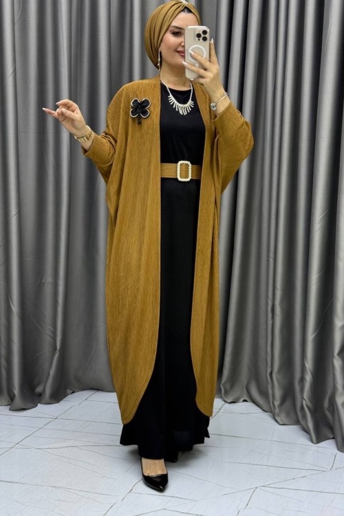 LİNDA HIRKALI ELBİSE İKİLİ TAKIM Kahverengi