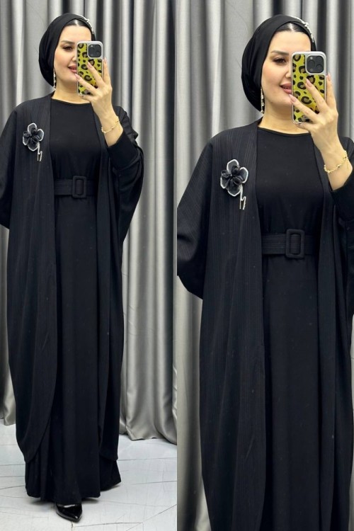 LİNDA HIRKALI ELBİSE İKİLİ TAKIM Anadolu Siyahı