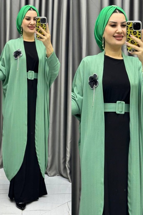 LİNDA HIRKALI ELBİSE İKİLİ TAKIM Mint Yeşili