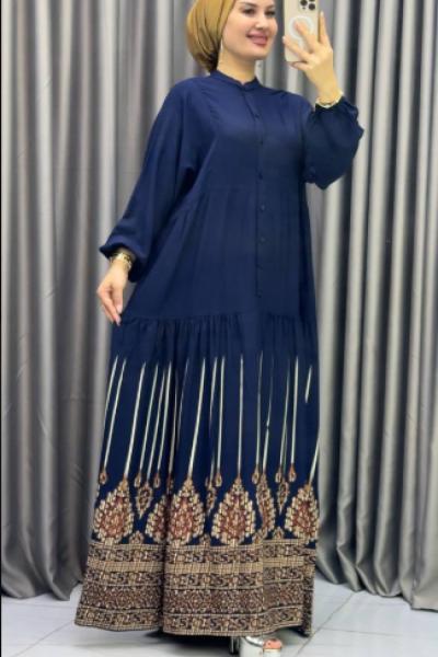 Luna Viskon Elbise Lacivert