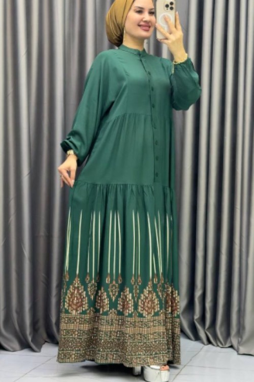 Luna Viskon Elbise Yeşil