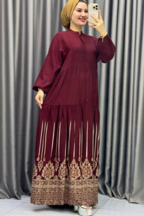 Luna Viskon Elbise Bordo