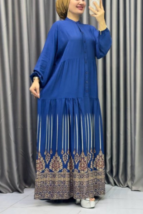 Luna Viskon Elbise Mavi