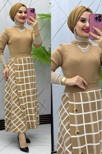 MABEL etekli triko takım Camel