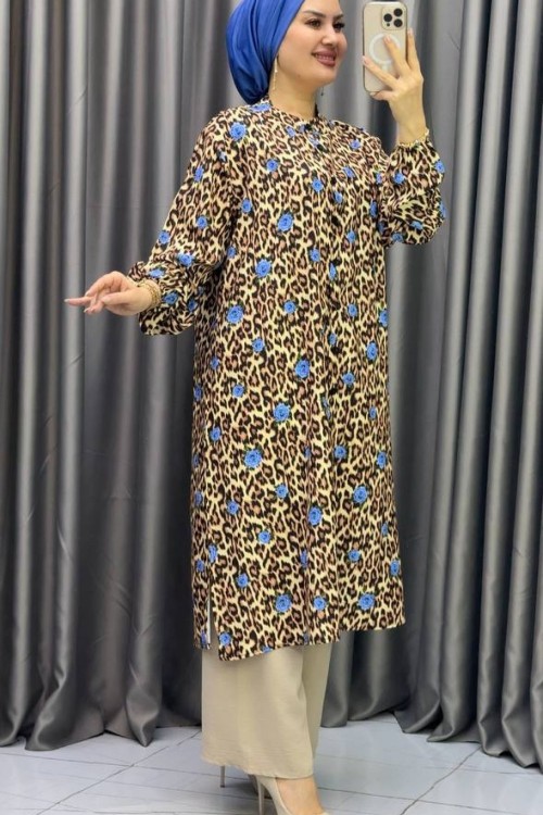 Mavi Gül Desenli Takım Mavi