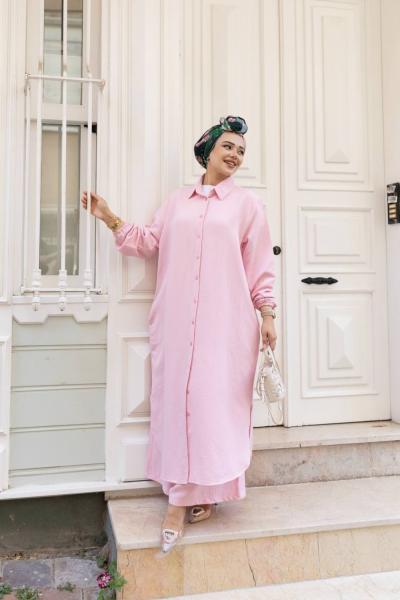 MİA Cepli Salaş Tunik Pantolon Takım Pembe
