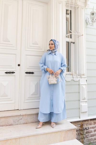 MİA Cepli Salaş Tunik Pantolon Takım Mavi
