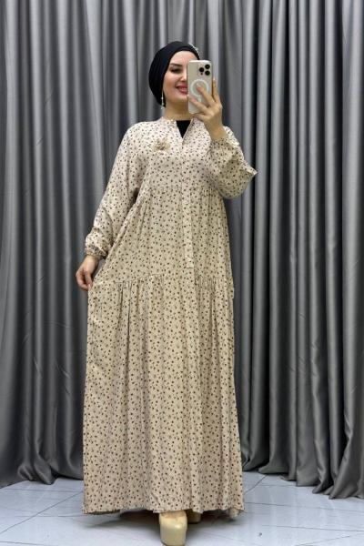müberra desenli viskon elbise Krem