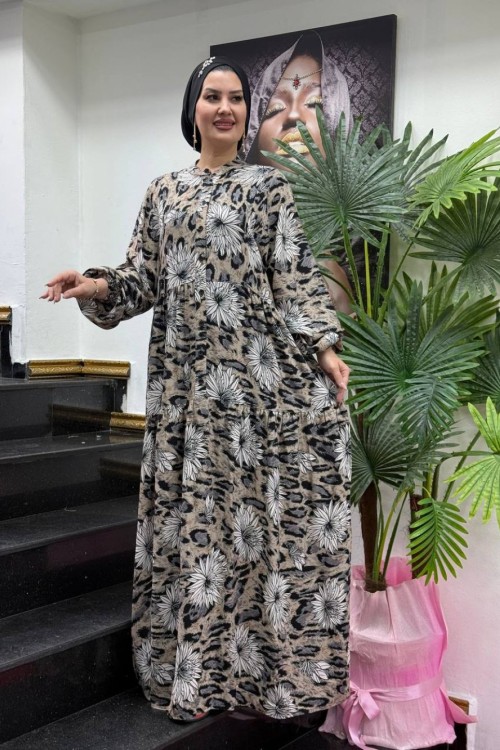 Nar Çiçeği Viskon Elbise Vizon