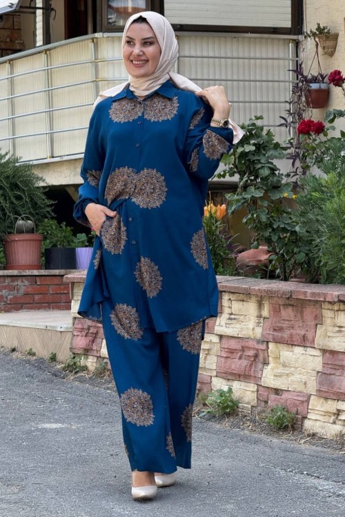 Nazlı Pantolonlu Tunik Takımı Mavi