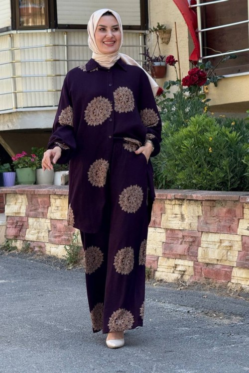 Nazlı Pantolonlu Tunik Takımı Mürdüm