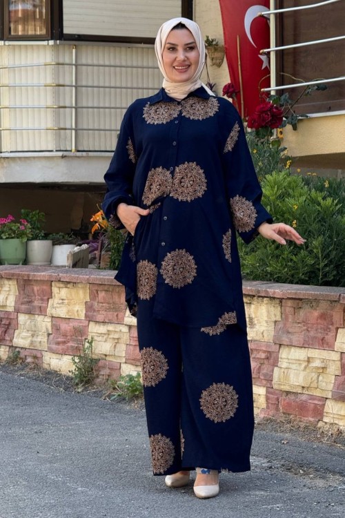 Nazlı Pantolonlu Tunik Takımı Lacivert