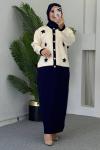 Nergis Çiçekli Etekli Takım Lacivert