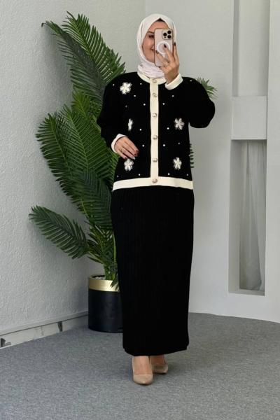 Nergis Çiçekli Etekli Takım Anadolu Siyahı