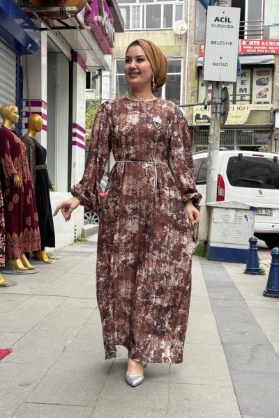 NURSEL krep elbise Kahverengi