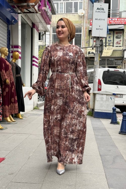 NURSEL krep elbise Kahverengi