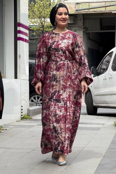 NURSEL krep elbise Bordo