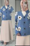 Orkide Etekli Hırkalı Takım Mavi