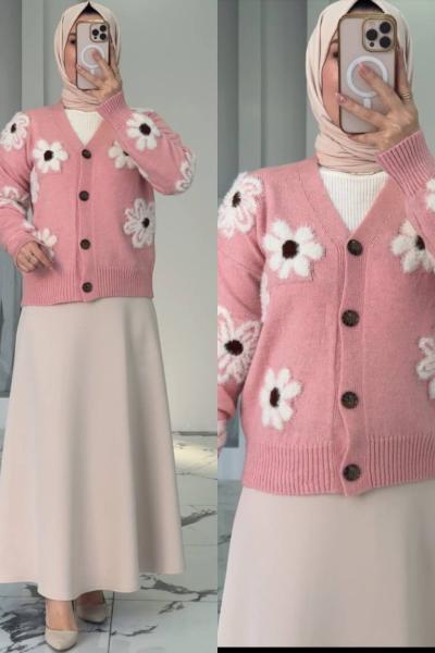 Orkide Etekli Hırkalı Takım Pembe