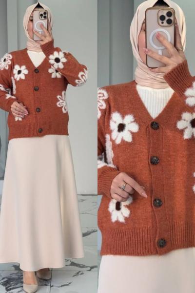 Orkide Etekli Hırkalı Takım Turuncu