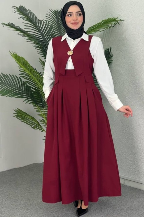 Özel Tasarım Broşlu Jile  Bordo