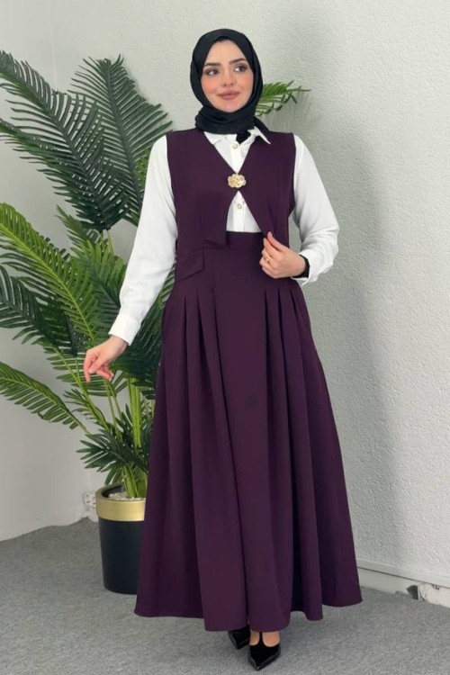 Özel Tasarım Broşlu Jile  Mürdüm