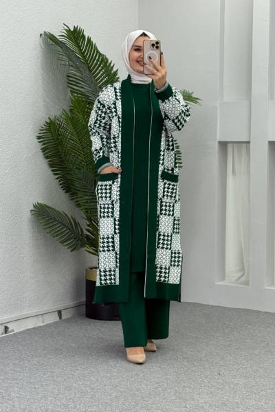 PERİVAN desenli yeleklİ  triko takım Yeşil