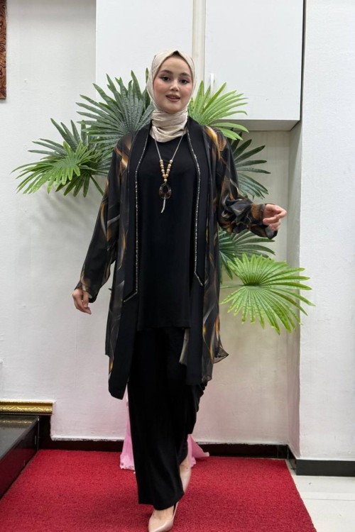 prenses 3 lü Takım şifon sandy Siyah