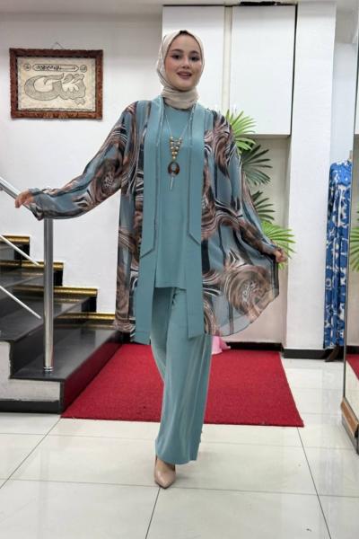 prenses 3 lü Takım şifon sandy Mint Yeşili