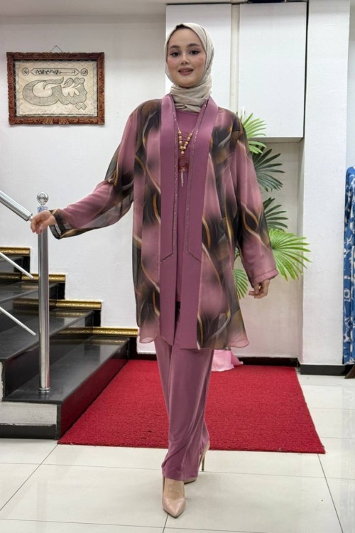 prenses 3 lü Takım şifon sandy Pembe