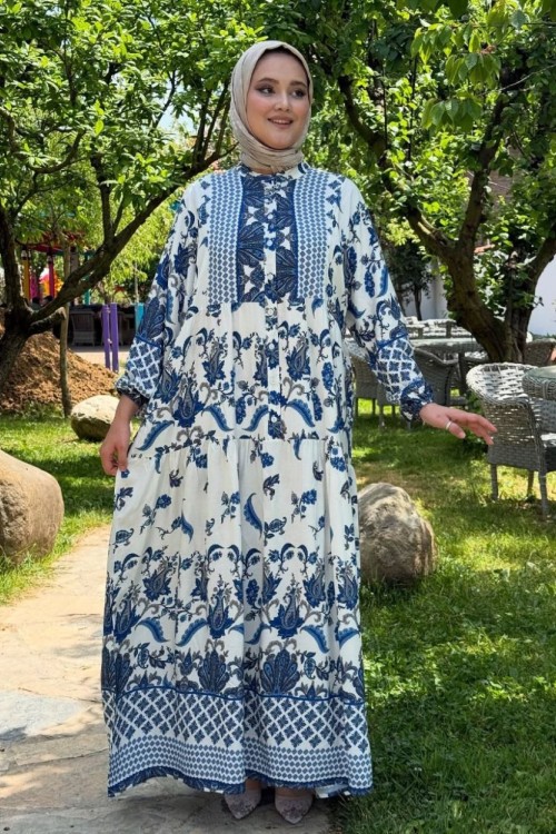 ROZA﻿ Visk﻿on Elbise Gök Mavi