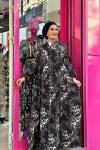 Rüya  Leopar DESENLİ VİSKON ELBİSE Siyah