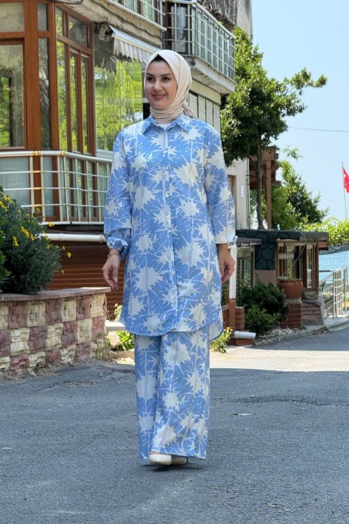 Şahane Pantolonlu Tunik Takım Mavi