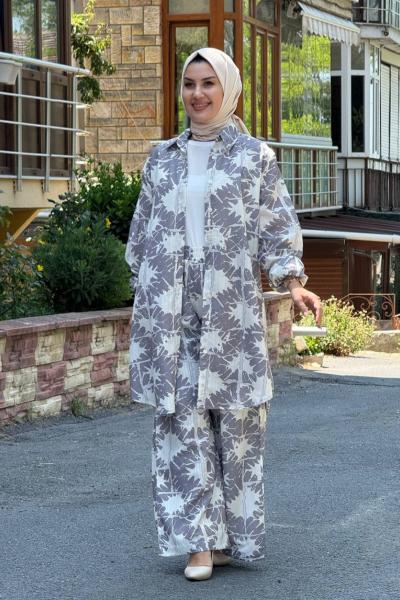 Şahane Pantolonlu Tunik Takım Gri