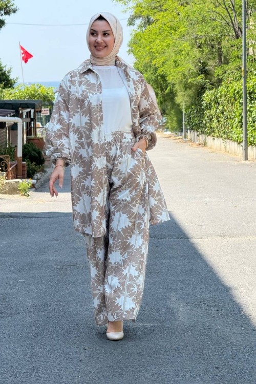 Şahane Pantolonlu Tunik Takım Sütlü Kahve