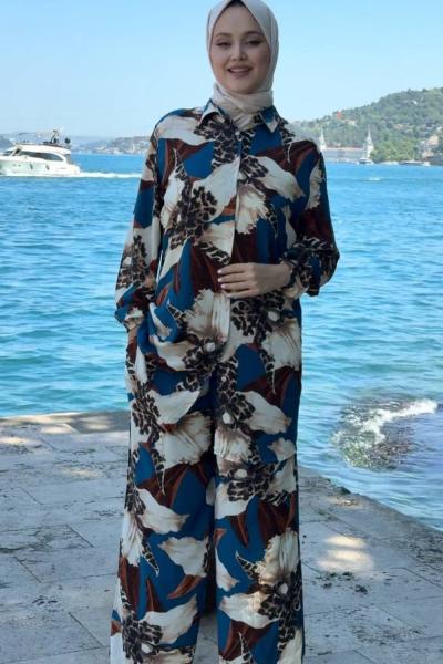 Şaheser Viskon Pantolonlu Tunik Takım Mavi