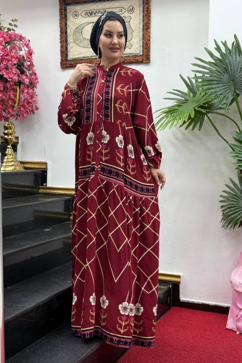 seçkil viskon elbise Bordo