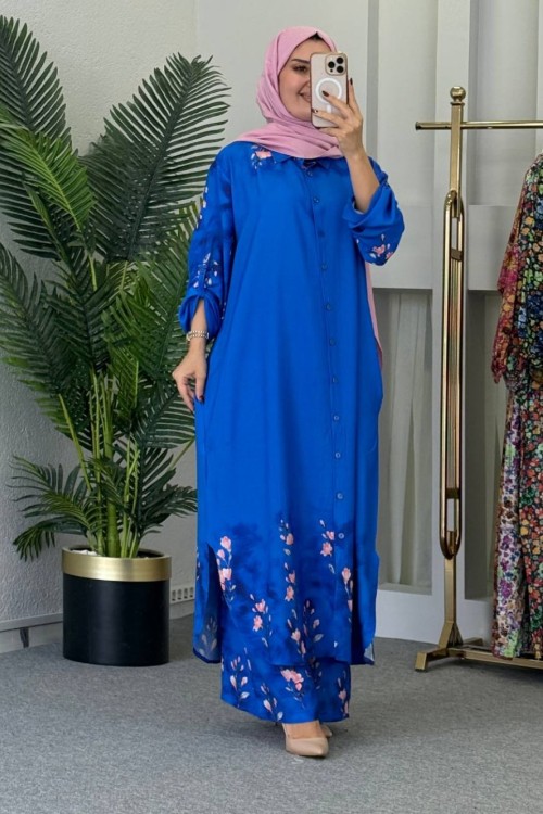 Selena İkili Tunik Takım Saks Mavisi