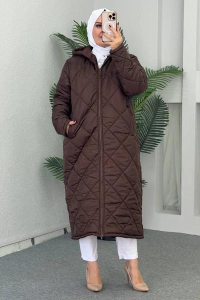 Sena Uzun Şişme Mont Acı Kahve